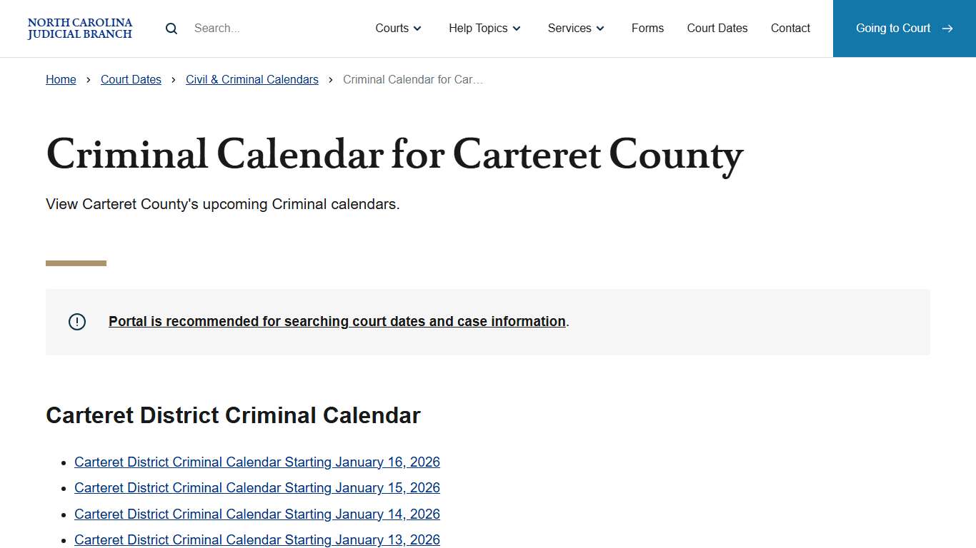 NC Judicial Branch Civil and Criminal Calendars